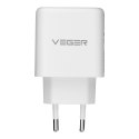 Ładowarka sieciowa do telefonu VEGER USB A + Typ C PD QC3.0 3,25A 65W + kabel USB C do USB C TR67 biała