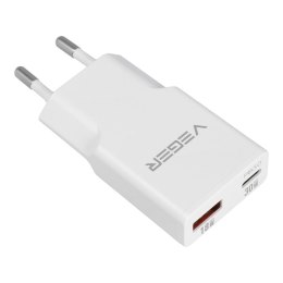 Ładowarka sieciowa do telefonu VEGER USB A + USB C QC PD 30W 30W1A1C biała