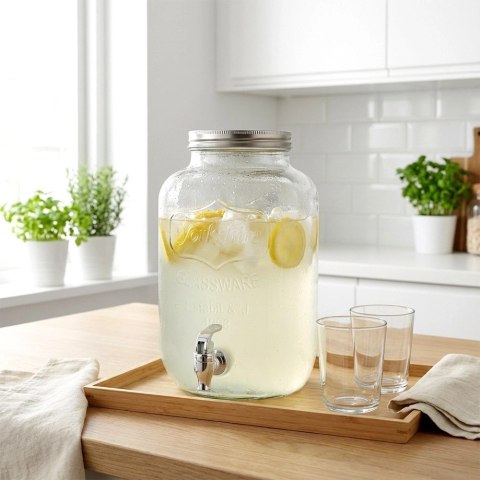 Słój z Kranikiem 4 L Dystrybutor do Lemoniady Grube Szkło VILDE
