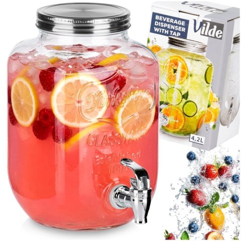 Słój z Kranikiem 4 L Dystrybutor do Lemoniady Grube Szkło VILDE