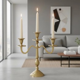Świecznik Kandelabr 30 cm Aluminium Złoty na 3 Długie Świece Elegancki