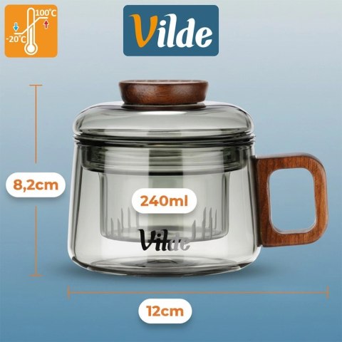 Szklanka z Zaparzaczem i Pokrywką Szkło Borokrzemowe 240ml VILDE