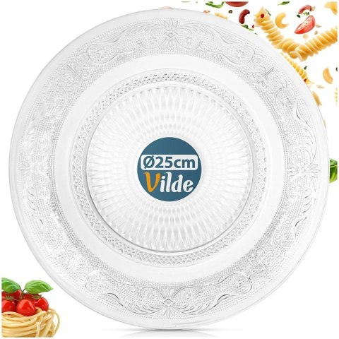 Talerz Obiadowy 25 cm Szkło Kryształowe Patera do Serwowania VILDE