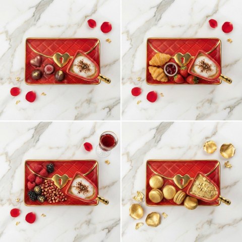 Kubek Torebka z talerzykiem i łyżeczką serce - prezent na walentynki