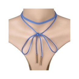 NASZYJNIK CHOKER SKÓRZANY WIĄZANY NIEBIESKI ZŁOTON N390N