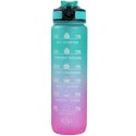 Butelka na wodę, bidon z miarką i słomką 1L OMBRE Zieleń z Różem BD19