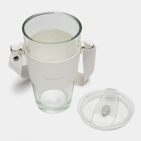 Kubek ze szkła na Kawę Herbatę ze słomką i zamknięciem 450 ML CUP09B