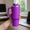DUŻY POJEMNY KUBEK TERMICZNY Z UCHWYTEM i słomką TERMOS 1L FIOLETOWY CUP11