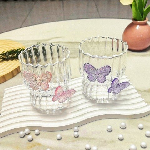 Szklanka ryflowana, z falowanymi ściankami, MOTYLKI fiolet 260 ml 1szt SZK162