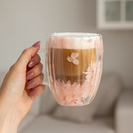 Szklanka termiczna ryflowana z kwiatami w środku, gipsówka róż 300 ml 1szt SZK157