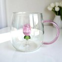 Szklanka ze szklanym tulipanem w środku, różowa rączka 400ml - SZK129