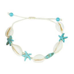 Bransoletka 2w1 na stopę i rękę na sznurku, MUSZELKI i ROZGWIAZDY B543N