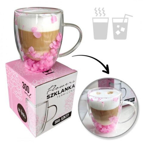 Szklanka termiczna z hortensją w środku róż 300 ml 1szt SZK77