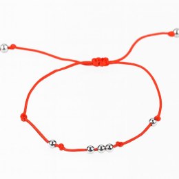Bransoletka czerwony sznurek DREAM, srebrne kulki BST815