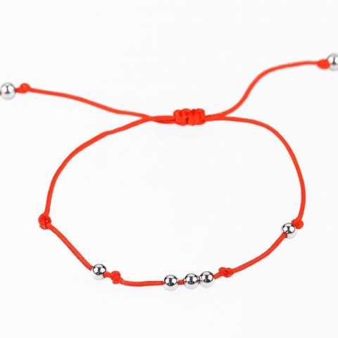 Bransoletka czerwony sznurek DREAM, srebrne kulki BST815