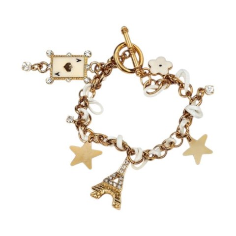 Bransoletka zawijana, rzemyk biały, złota z zawieszkami B123B