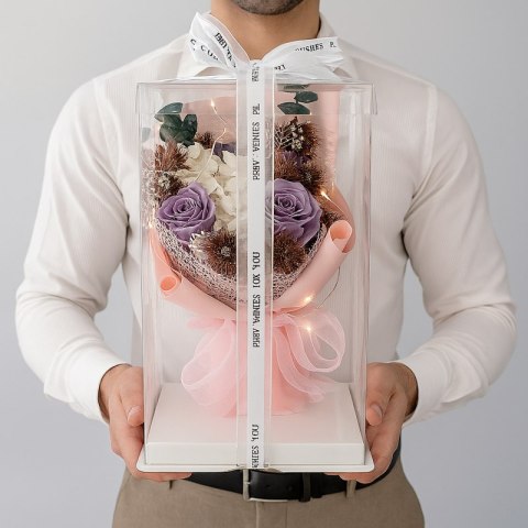 Bukiet zapachowych kwiatów mydlanych w pudełku na prezent, świecące LED BUK18