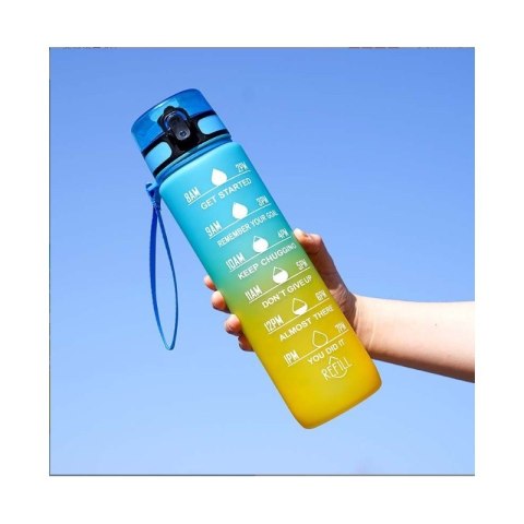 Butelka na wodę, bidon z miarką 1L OMBRE Turkus z Żółtym BD47