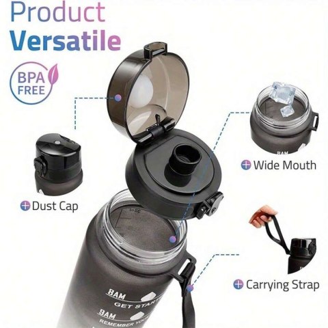 Butelka na wodę, bidon z miarką 1L OMBRE Turkus z Żółtym BD47