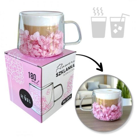 Szklanka termiczna z hortensją w środku jasny róż 180 ml 1szt SZK74