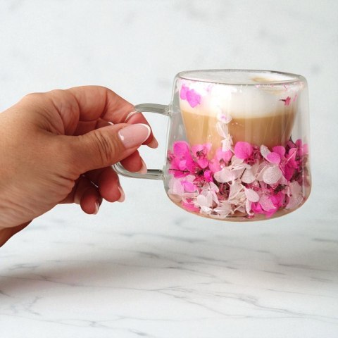 Szklanka termiczna z hortensją w środku róż 180 ml 1szt SZK188