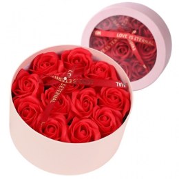 Bukiet zapachowych kwiatów mydlanych w ozdobnym pudełku, czerwone róże BUK26CZE