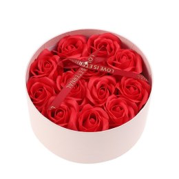 Bukiet zapachowych kwiatów mydlanych w ozdobnym pudełku, czerwone róże BUK26CZE