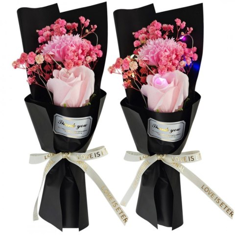 Bukiet zapachowych kwiatów mydlanych w pudełku, róże na prezent, świecące LED BUK08