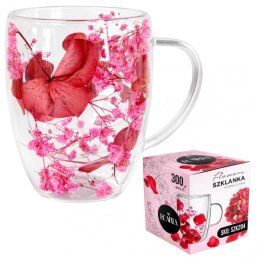 Szklanka termiczna z kwiatami w środku, gipsówka róż 300 ml 1szt SZK204