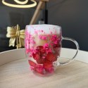 Szklanka termiczna z kwiatami w środku, gipsówka róż 300 ml 1szt SZK204