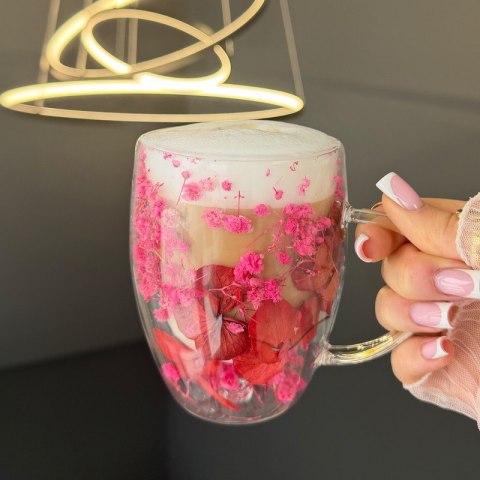 Szklanka termiczna z kwiatami w środku, gipsówka róż 300 ml 1szt SZK204