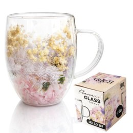 Szklanka termiczna z kwiatami w środku, gipsówka hortensje kolorowe 300 ml 1szt SZK207