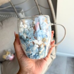 Szklanka termiczna z kwiatami w środku, hortensje, mech niebieskie 300 ml 1szt SZK206